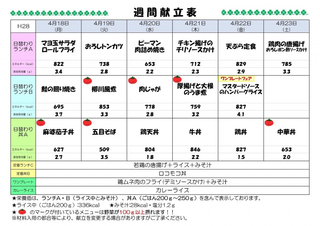 H28.4.18-4.23週間献立表