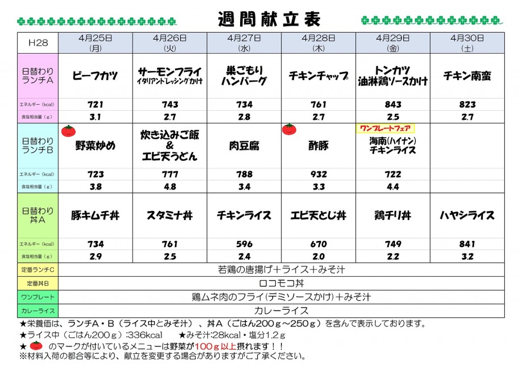 H28.4.25-4.30週間献立表