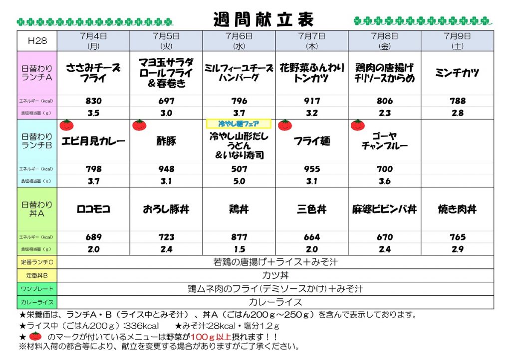 H28.7.4-7.9週間献立表UP済