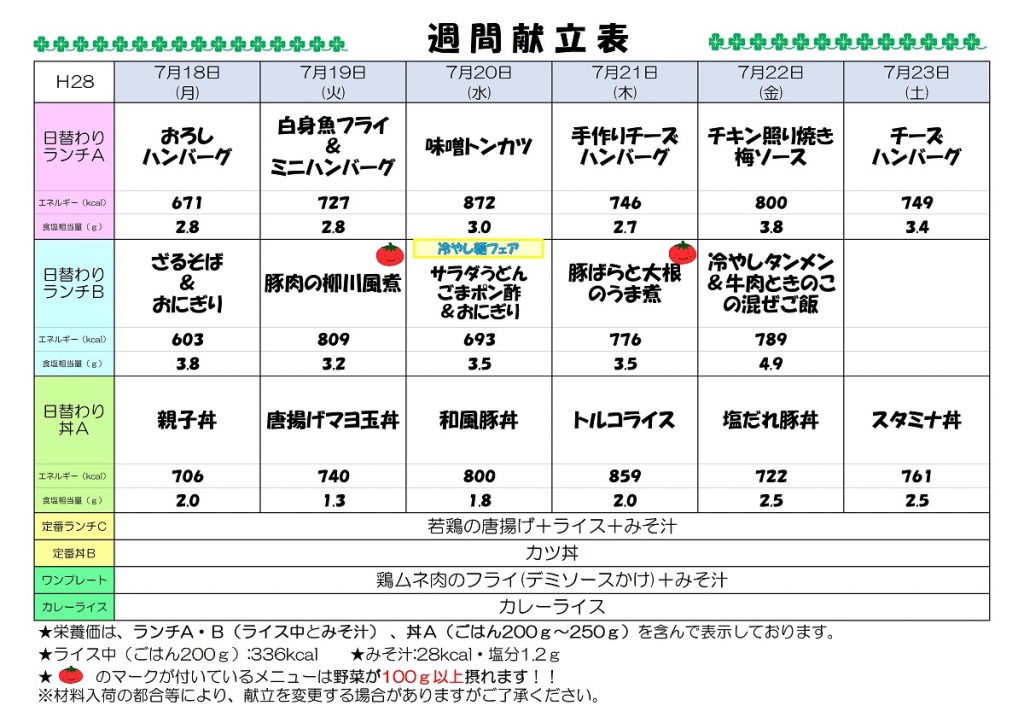 H28.7.18-7.23  週間献立表UP済