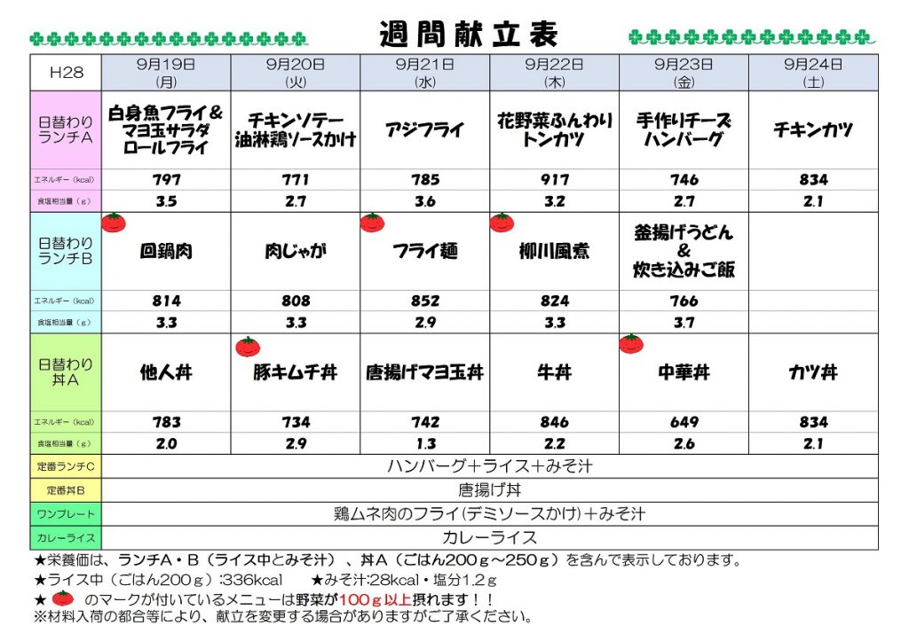 H28.9.19-9.24 週間献立表UP済